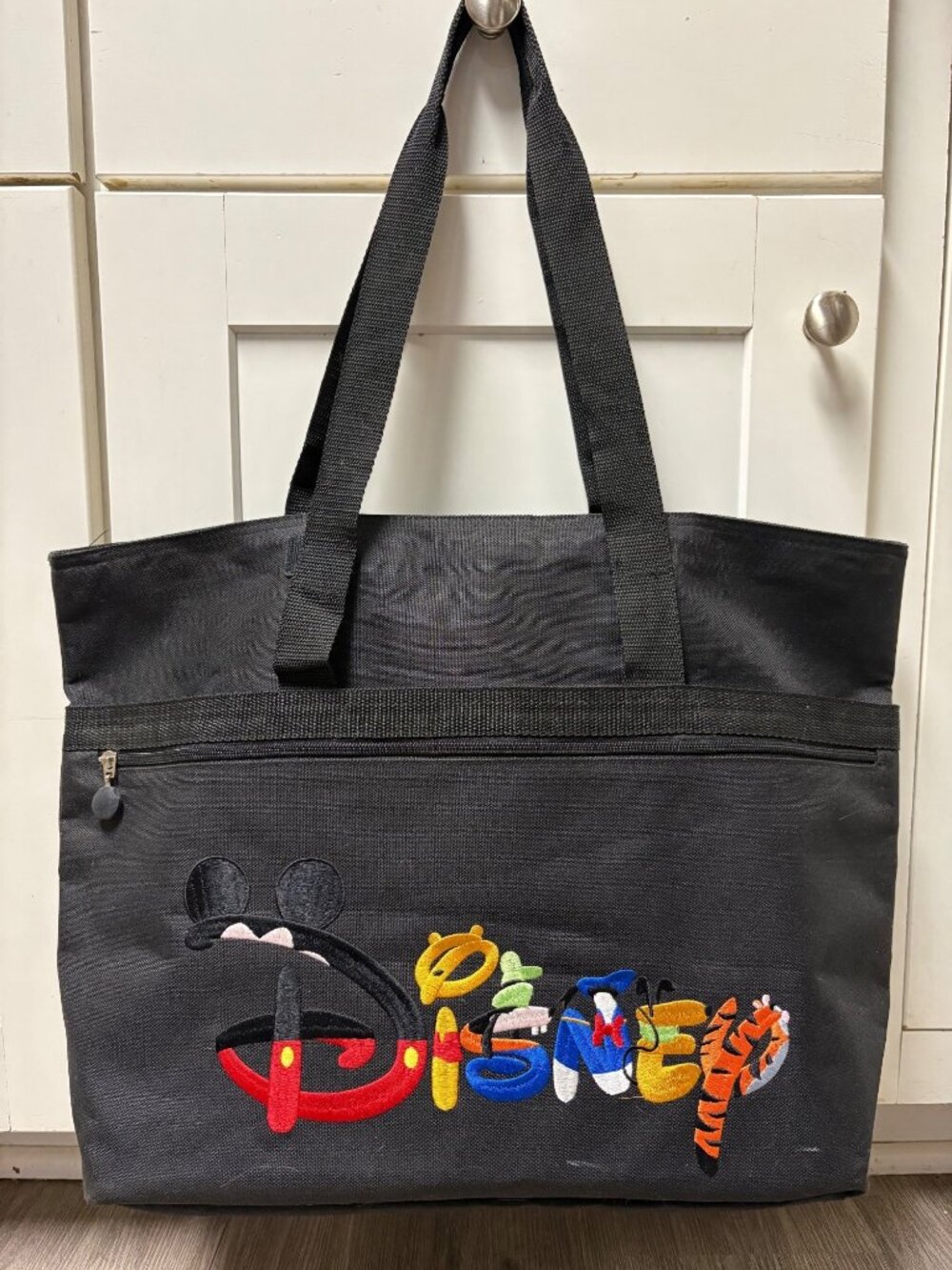 Vintage Disney Store Tote Bag Black Purse Embroidered Logo Handbag Bookbag